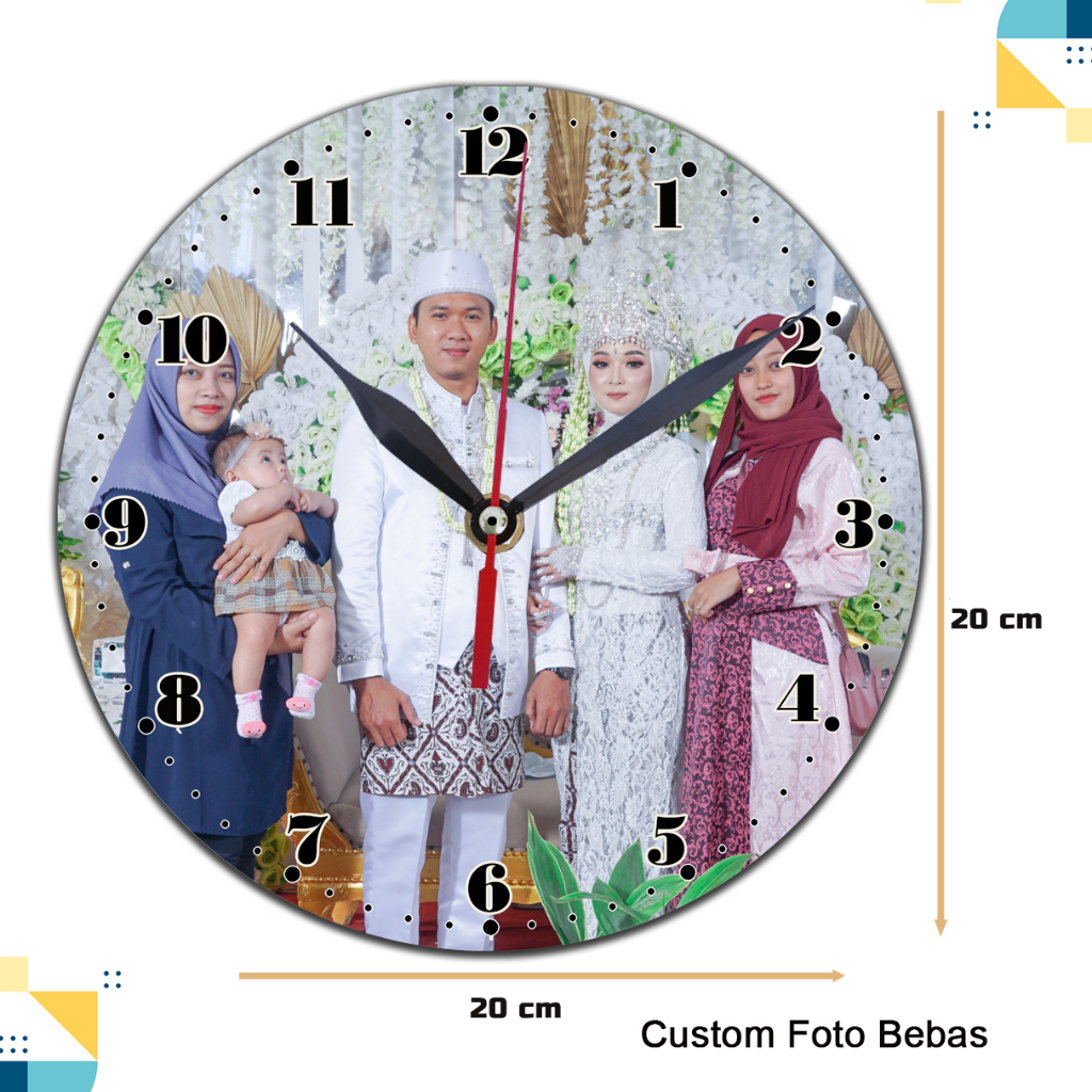 Jam Dinding Custom Foto Suka - Suka Bebas Ukuran 20x20