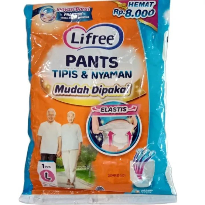 DISTRIBUTOR UNICHARM LIFREE PANTS POPOK TIPE CELANA / POPOK MELAHIRKAN / PERSALINAN DEWASA / LANSIA SACHET SATUAN [Size : M/L/XL per 1 Sachet] TERMURAH PROMO