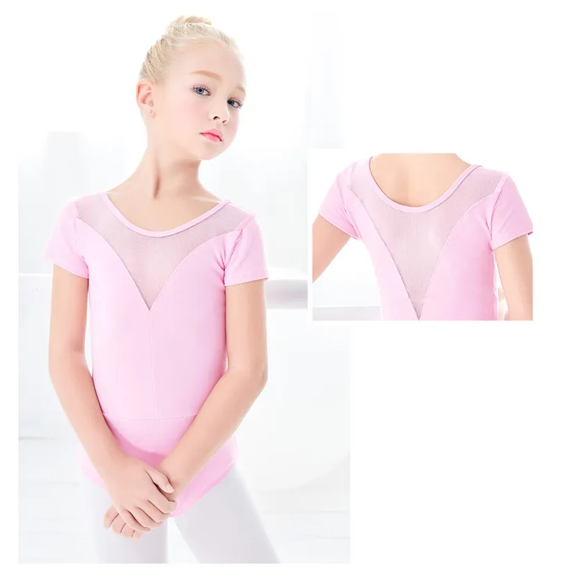 LEOTARD MESH V NECK BAJU GYM BALET COTTON SPANDEX KIDS ANAK