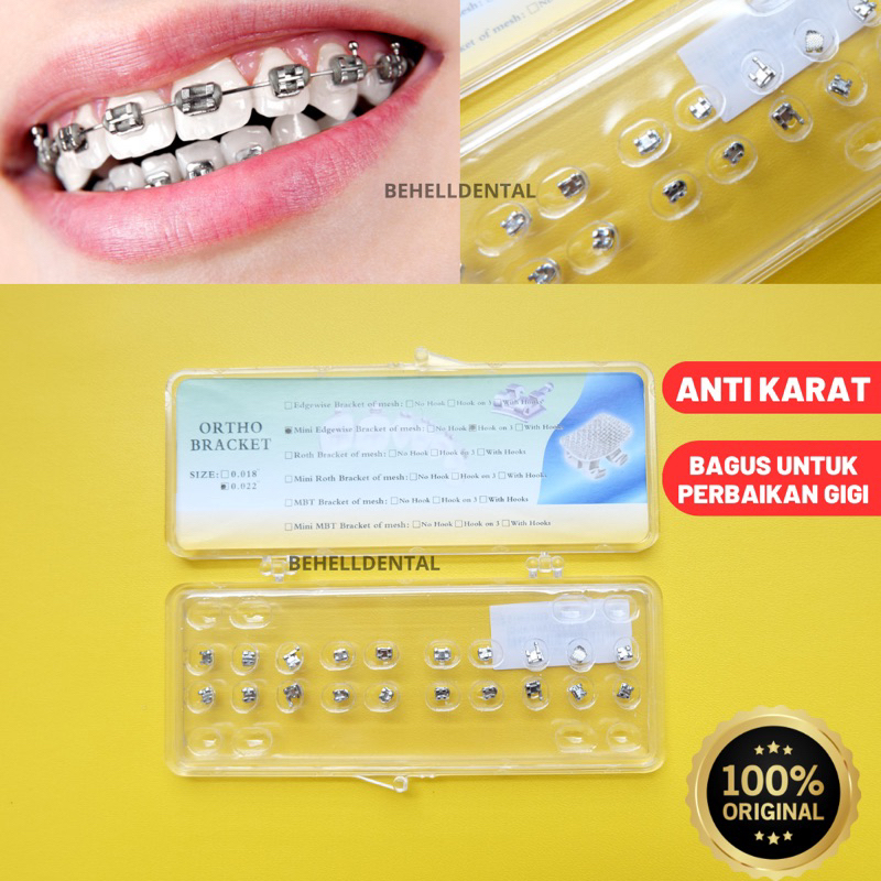 BEHELLDENTAL BRACKET BEHEL METAL ORTHO YUANFANG  . KAWAT GIGI PERMANEN ROTH 022 HOOK ON 3 - BISA PERBAIKAN PERAWATAN DENTAL