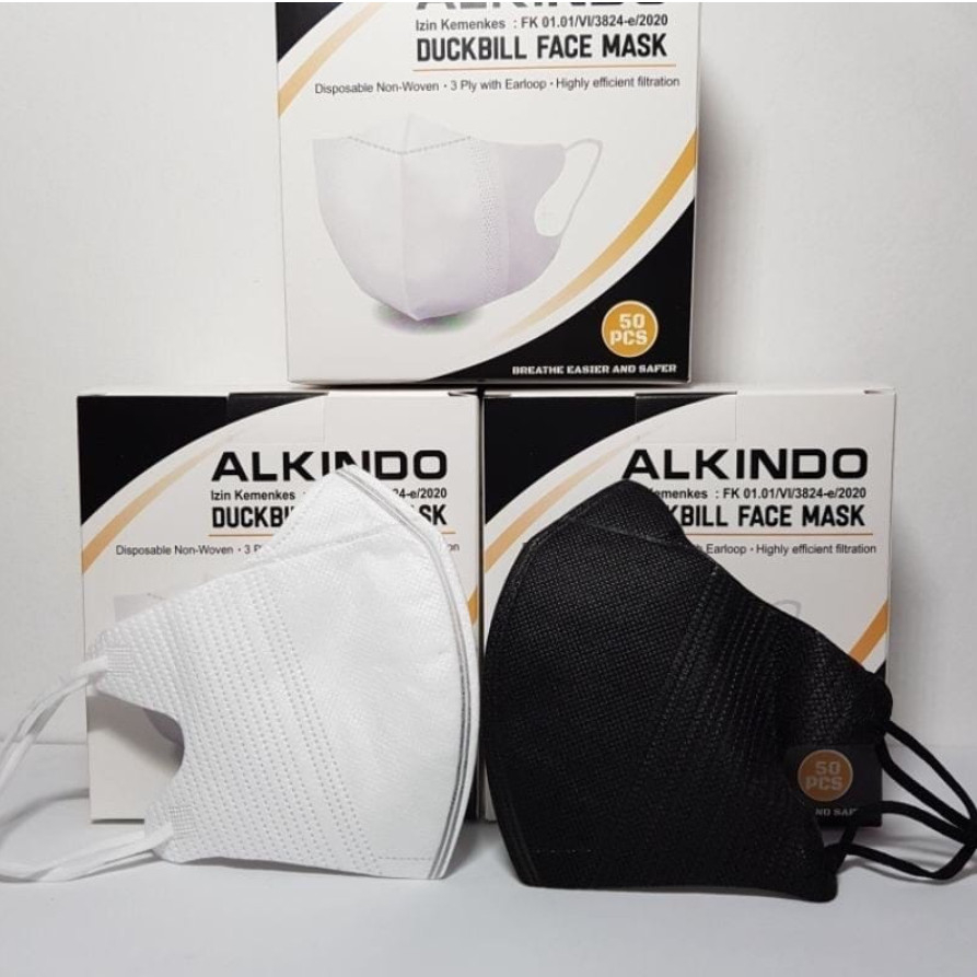 3PLY ALKINDO DB - MASKER DUCKBILL 3PLY ALKINDO/ 4PLY MOUSON EMBOS GARIS PREMIUM EMBOS HITAM PUTIH