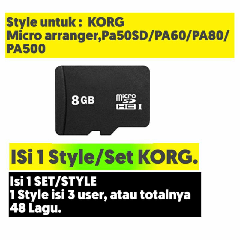 STYLE/SEt KORG PA50,60,80,500 DAN Micro Arranger (isi 1 style/set)