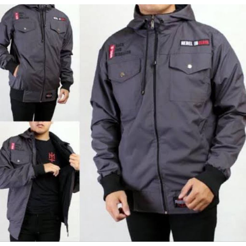 Jaket parasut pria waterproof - Jaket Outdoor hoodie cowok anti air BIG SIZE JUMBO kreator apparel distro