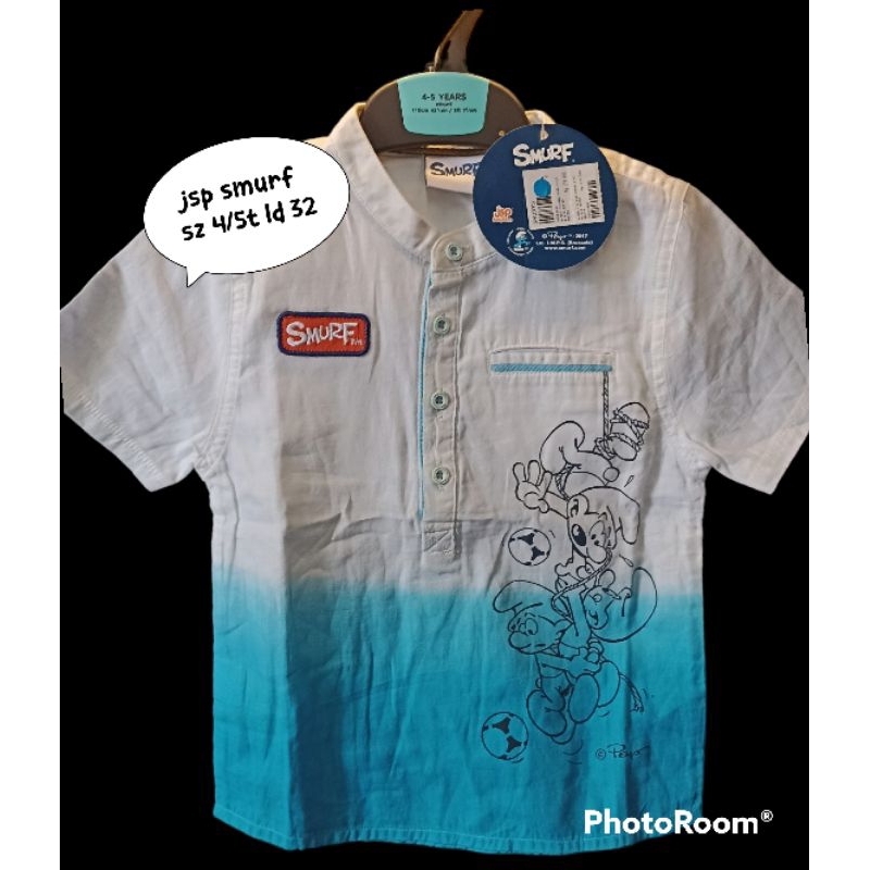 JSP SMURF kemeja untuk anak laki2 umur 4t