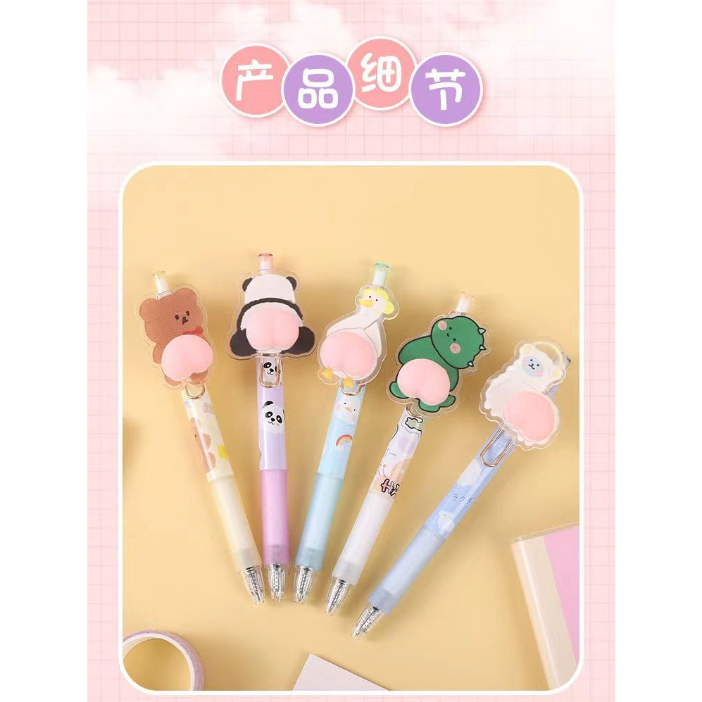 GP - Pena Mekanik Lucu / Pena lucu squishy peach / Pulpen Funny bumper karakter lucu / Pena penghilang stress