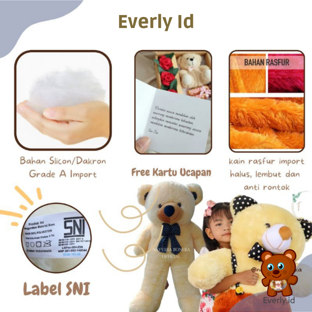 SNI ! Boneka Teddy Bear Jumbo 1,6 METER Boneka Beruang 1,2 meter 1,5 1,3 2 1 1 Super besar edi Bear orang Big untuk kado ulang tahun anak pacar teman laki perempuan pria wanita cowok cewek pacar gemes import ori premium Besar everly.id everlyid gemoy lucu