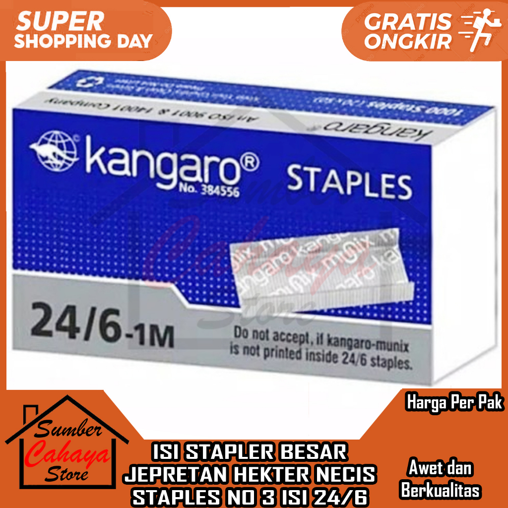 

Isi Stapler 24/6 Besar Jumbo Necis Staples Steples Setepler Seteples Stepler Strapler Steples No 3 Per Pak 20 Kotak Alat Jetrekan Jepretan Jekrekan Jepit Penjepit Kangaro Kangoro Kangguru Kanguru Tangan Kertas Kardus Repil Refil HUM ATK Kantor Sekolah