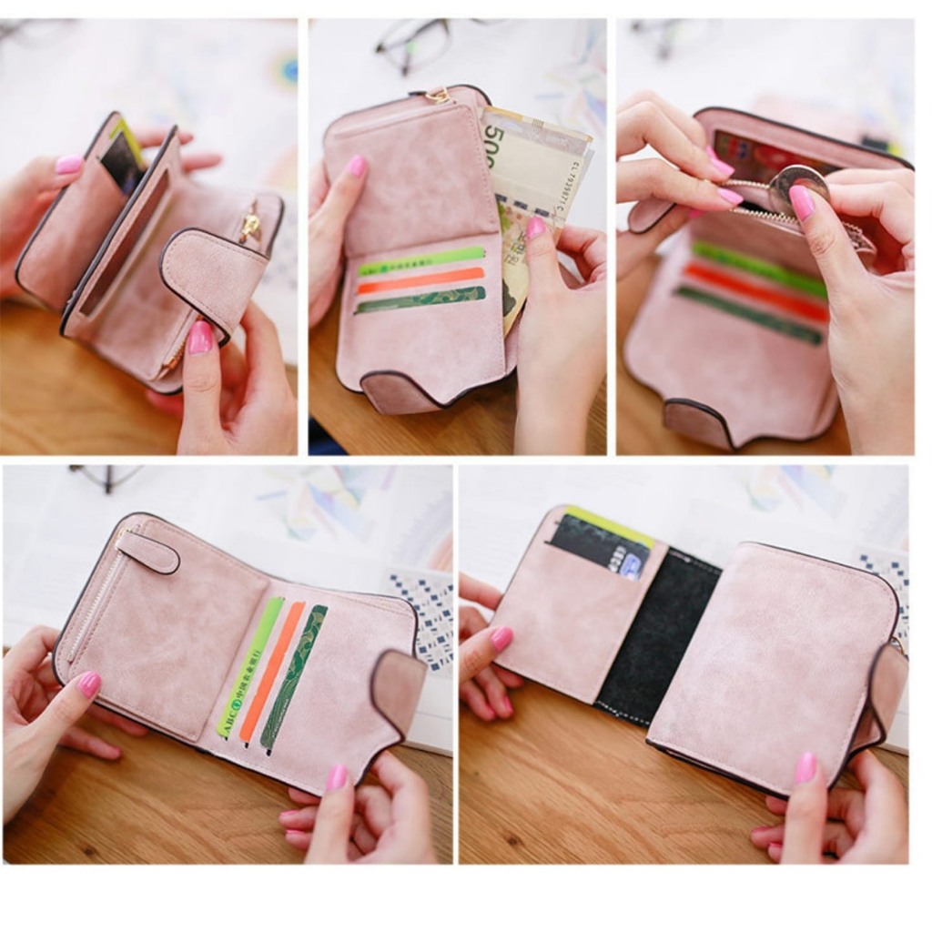 DOMPET LIPAT WANITA KEKINIAN MURAH LUCU SIMPLE BRANDED IMPORT BATAM PREMIUM KULIT PINK KOIN PENDEK KECIL REMAJA CEWEK ODABA WA665P3 MINI KOREA SLOT KARTU RESLETING