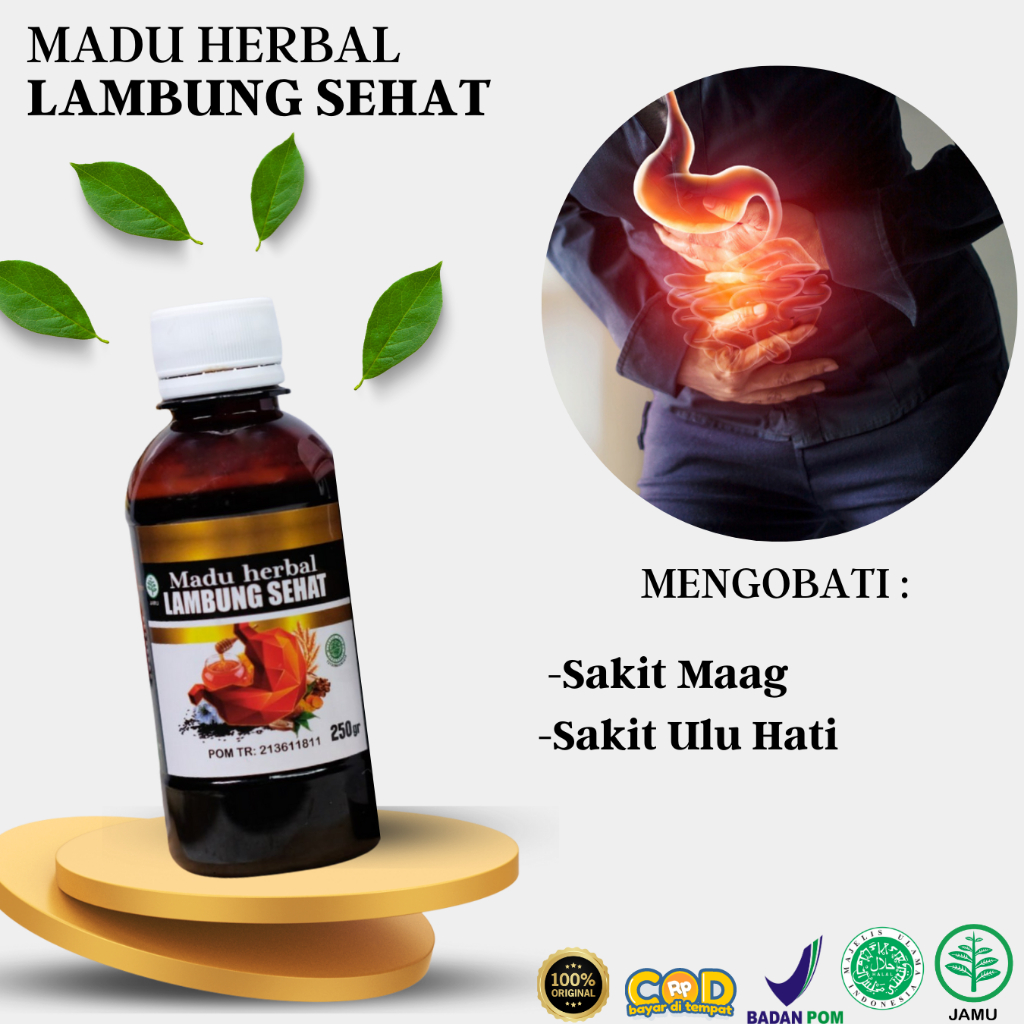 Madu Herbal Lambung Sehat - Obat Maag Gerd Asam Lambung, Obat Sakit Maag, Asam Lambung Naik, Tukak L