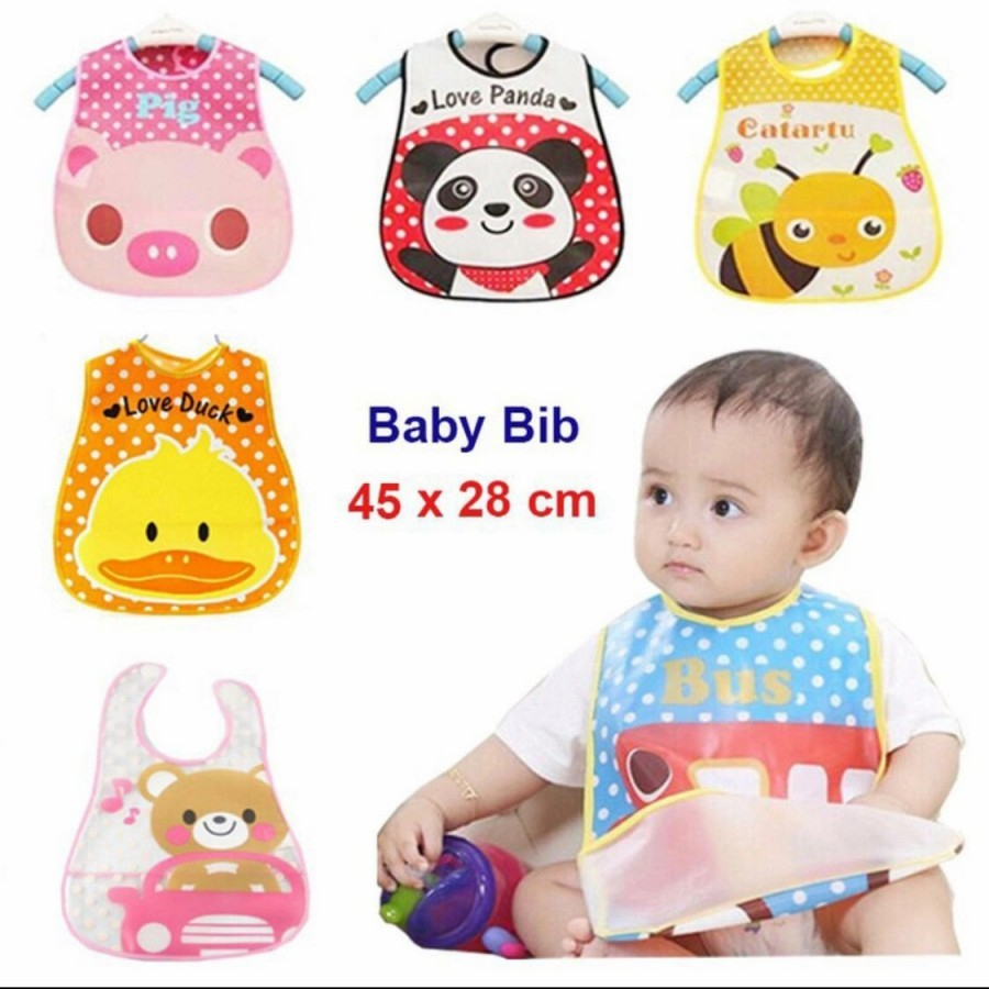 Celemek Makan Bayi Waterproof Celemek Bayi Motif Lucu Slaber Bayi Plastik Anti Air