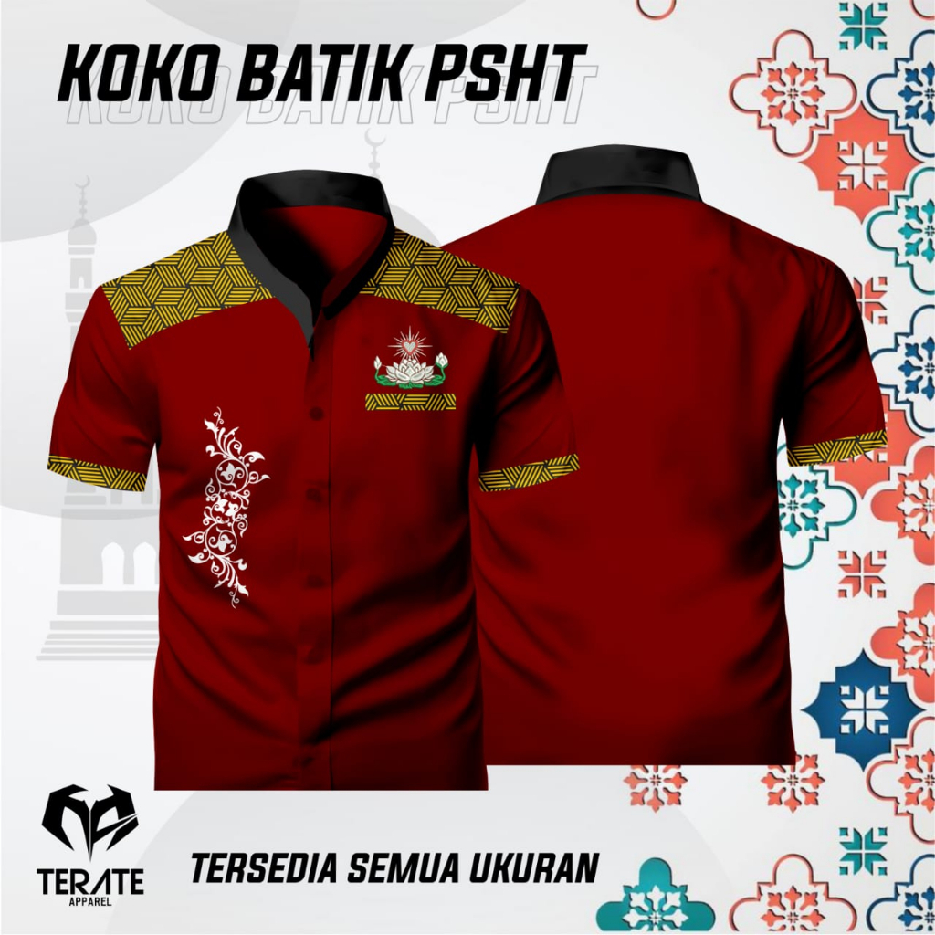 KEMEJA BATIK TERATE MAROON EMAS // KEMEJA KOKO PSHT 03