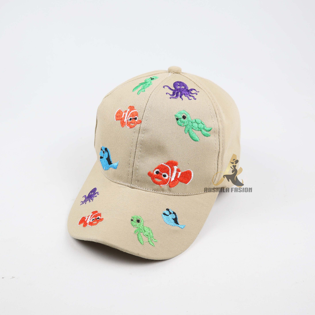 Topi Baseball Anak Laki Laki Perempuan Full Bordir Ikan