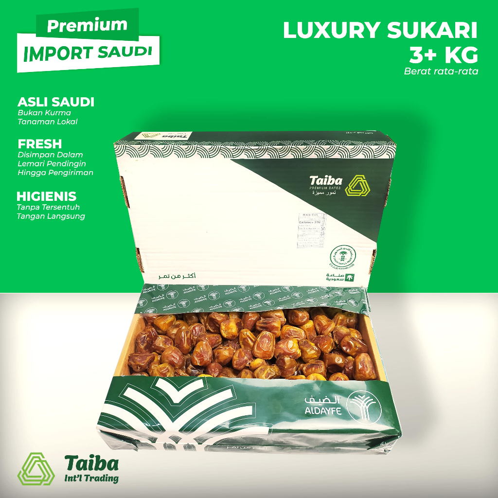 

Kurma Sukari Luxury Premium 3.5 Kg. Asli dari saudi. Buah terbaik Kurma Raja