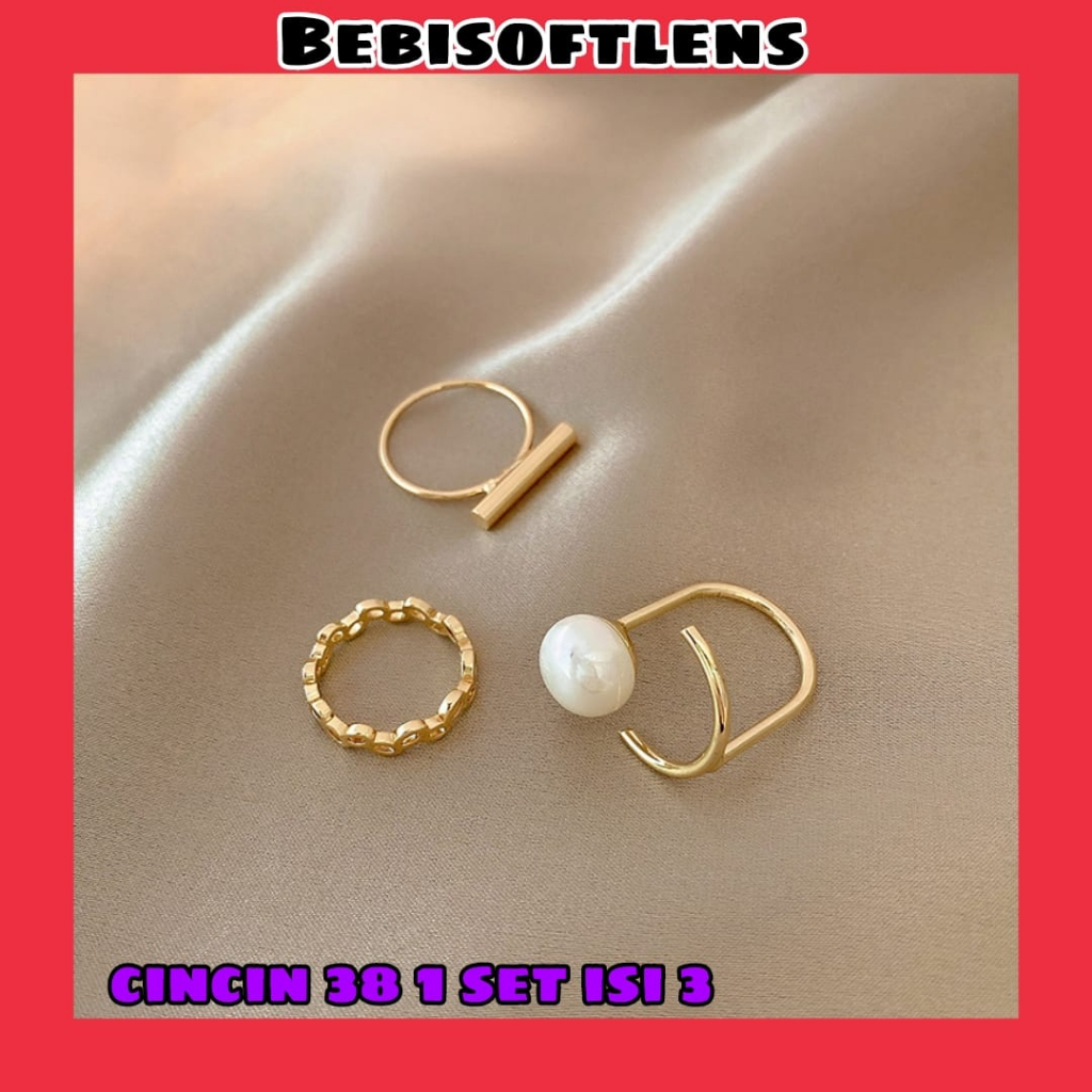 Cincin 38 ( 1 Set isi 3 Pcs) Fashion Cincin Unik Lucu Keren Size 4  , size 6 ,   size  7 /Deluna /BB