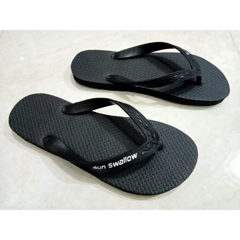 Grosir Size 11 Sun Swallow Full Black Sandal Jepit Pria