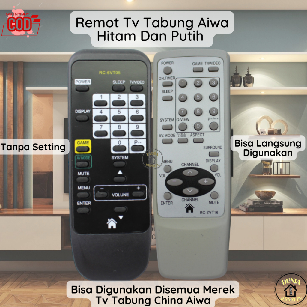 Remot Remote Tv Tabung China Aiwa Hitam(6VT05)/Aiwa Putih(ZVT16) Tanpa Setting