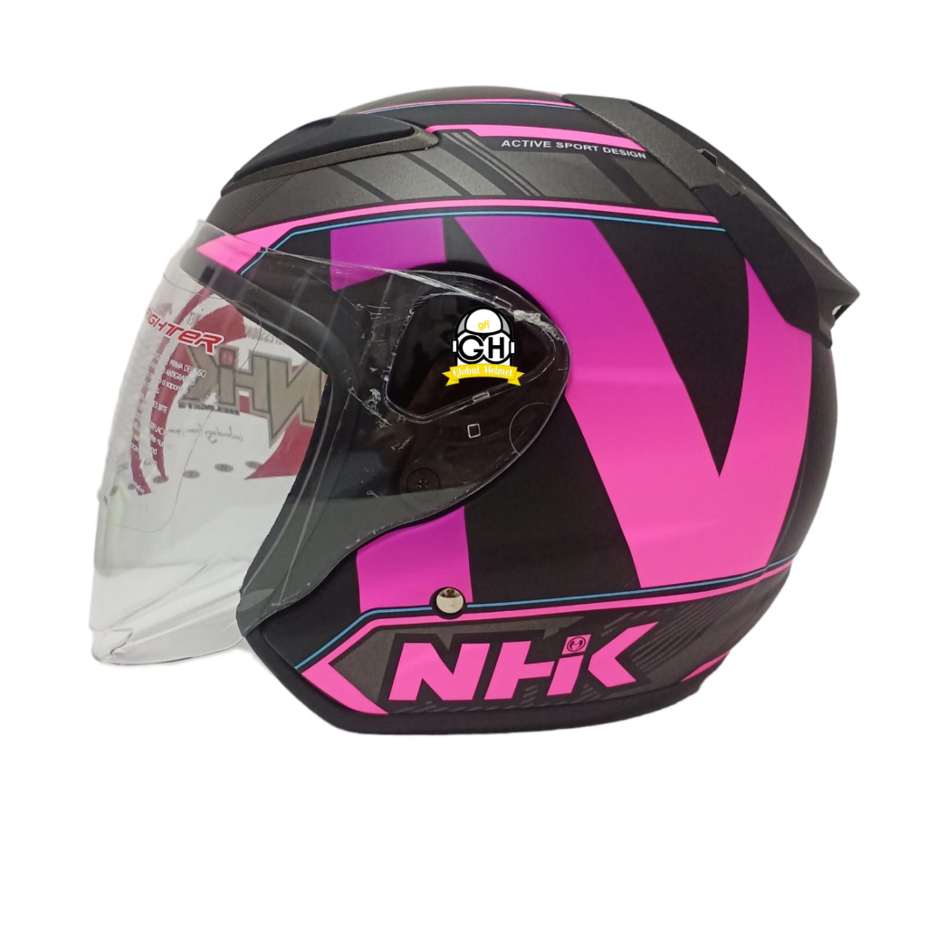 HELM NHK R6 MOTIF WAVE BLACK PINK DOFF HALF FACE