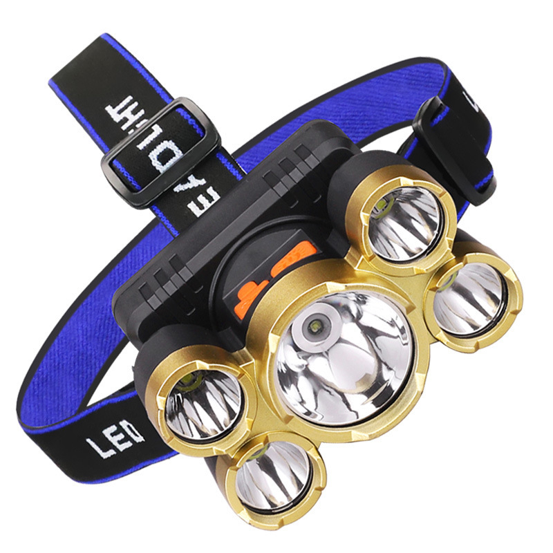 Senter Kepala 5 LED Headlamp Lampu Cas Super Terang 4 Mode Cahaya USB Rechargeable Waterproof