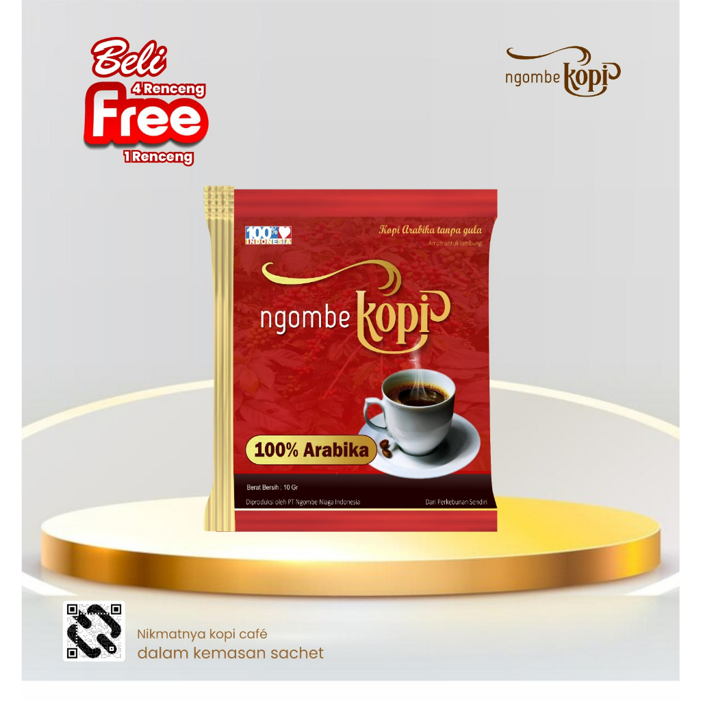 

Kopi Arabika 100% Ngombe Kopi Kemasan Sachet - 4 Renceng FREE 1 Renceng