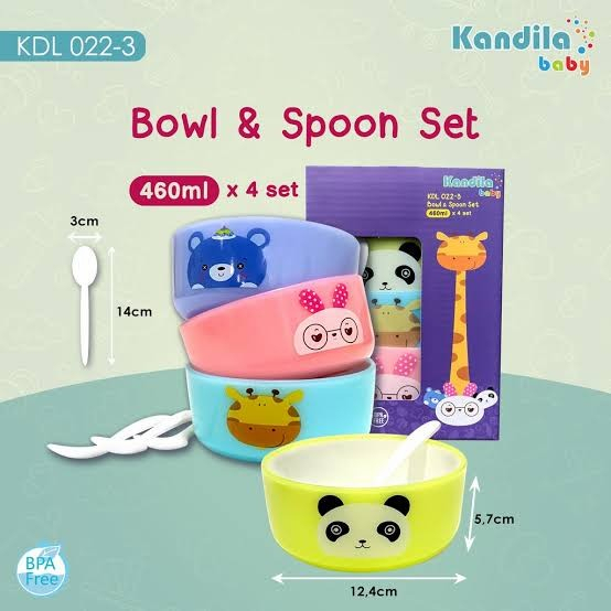 ZEUS - Kandila Baby Bowl &amp; Spoon Set isi 4pcs 460ml KDl022-3 - Mangkok Dan Sendok MPasi Bayi