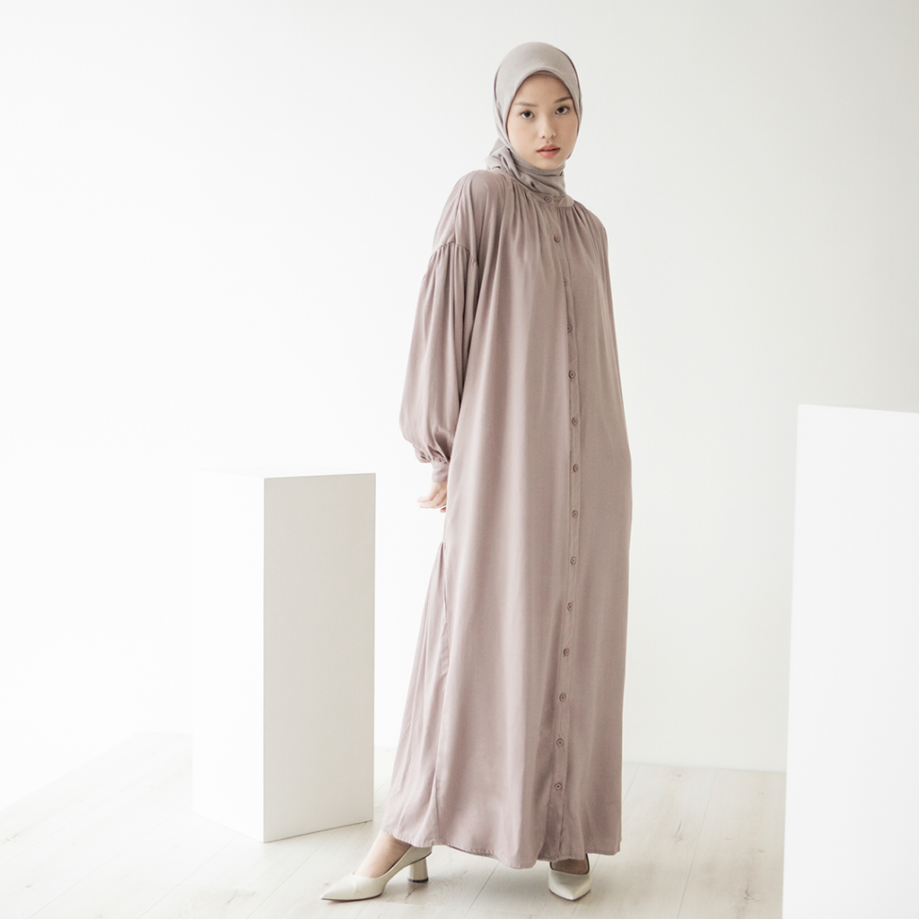 Avana by Aska Label - Gamis wanita dress wanita lengan panjang bahan rayon premium full kancing depan warna dusty blue, dusty lilac, brick teracota, hitam black