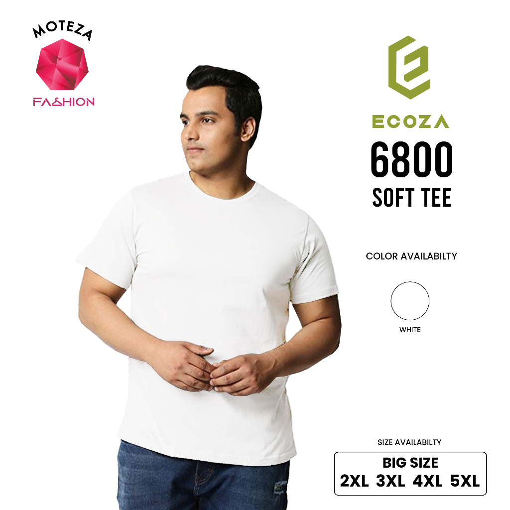 Kaos Polos ECOZA 6800 Combed 30s Soft Tee - WHITE / PUTIH - 2XL 3XL 4XL 5XL JUMBO BIG SIZE