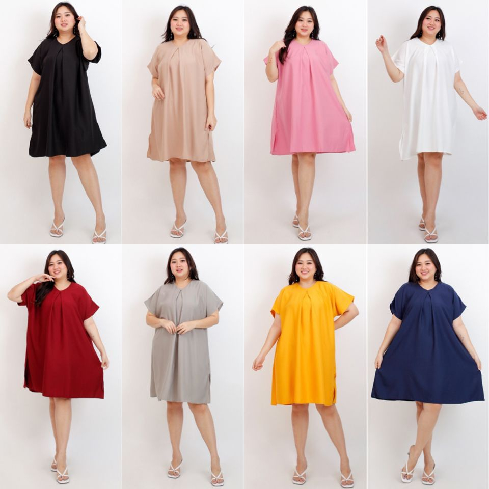 DRESS WANITA JUMBO BIGSIZE OVERSIZE 042 LD 130cm XXXL KOREAN STYLE BASIC POLOS BAJU HAMIL DRESS KERJ