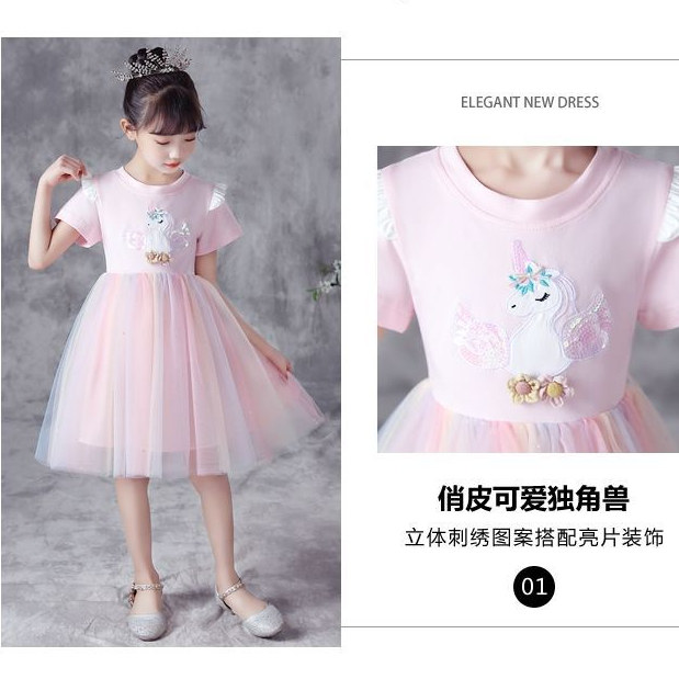 3-10Tahun Dress unicorn tutu baju pesta Princess snowflake anak perempuan berkualitas gaun payet