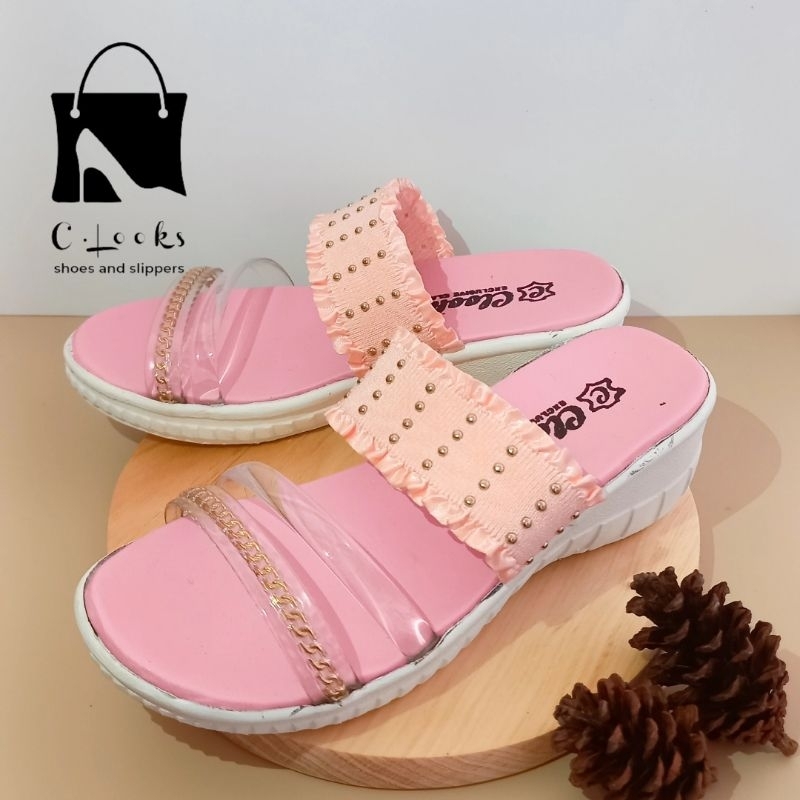 Sandal Anak Perempuan Wedges Jelly Renda| Hak 4,5 cm