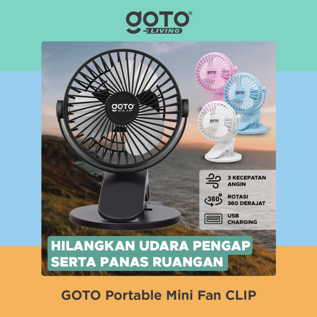 Goto Clip Mini Fan Rotating Kipas Angin Meja Mini Jepit Portable USB