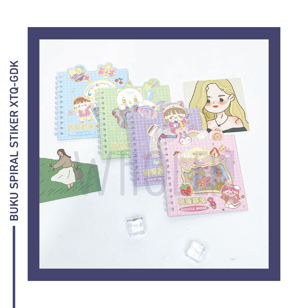 BUKU SPIRAL STIKER XTQ-GDK CUTE GIRL CHARACTER WISH OF THE STARS MOUSSE BREAD VANILLA MILK TEA CAT A