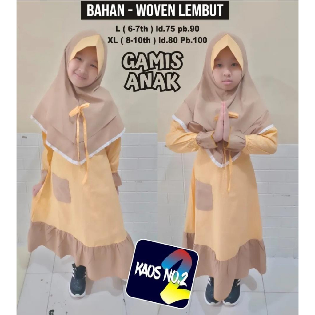 Set Gamis Anak Tanggung Model Sleting Bahan Woven Tebel Dan Halus Muslim