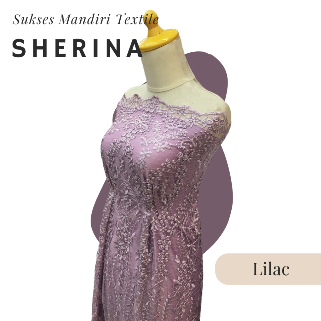 [SHERINA] Brukat Tile Premium Mewah Tile Bunga Warna Lilac Ungu Purple | Harga ½ meter = 50 cm (Baha