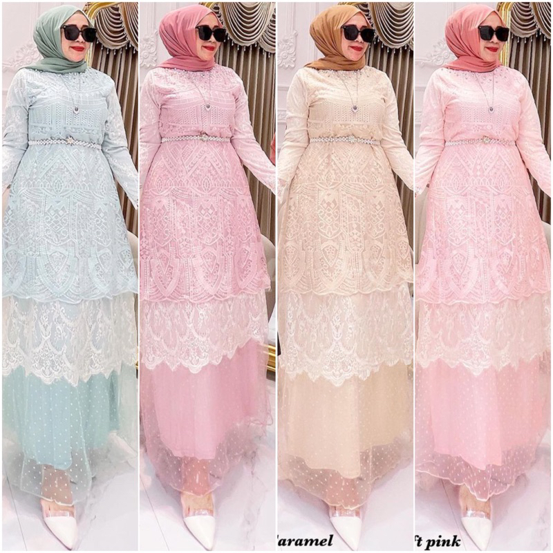 TATAOS BANGKOK NILA BY BIG CHERIES VEBBY DRESS GAMIS MEWAH BRUKAT LACE MIX ORGANZA DOTTY FREE BELT T