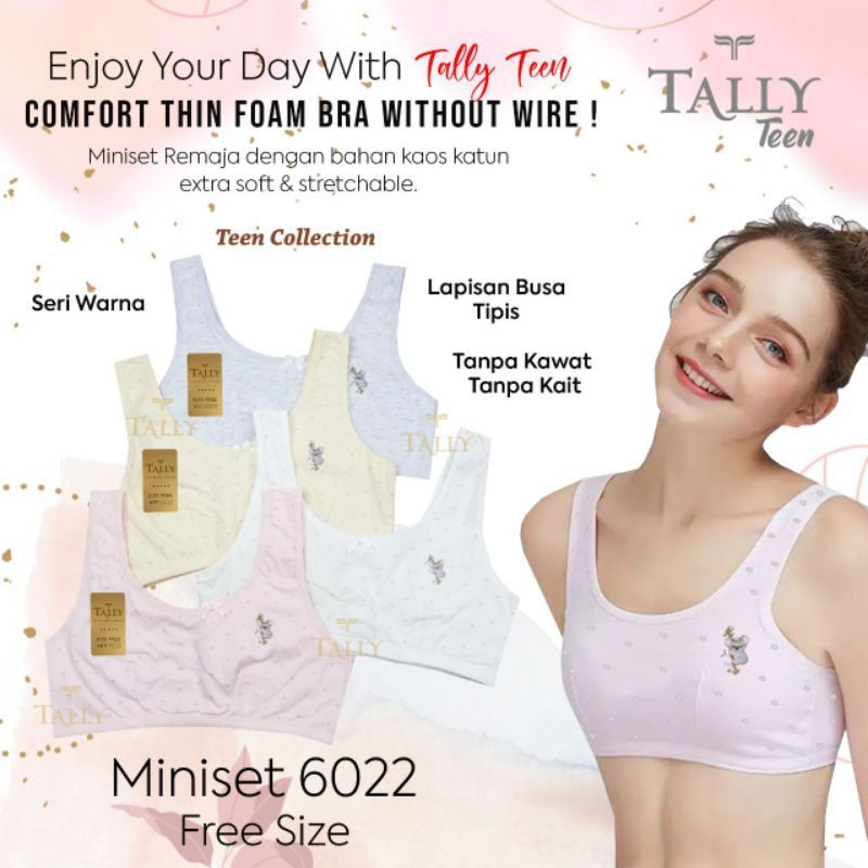 MINISET 6022 TALLY - TALLY MINISET 6022 I TANPA BUSA I FREE SIZE I BAHAN KATUN MINISET TALLY 6022 BAHAN KATUNTALLY Miniset Anak Busa Tipis Tanpa Kawat Bahan Katun Size Besar Minibra Anak Step 1 Motif M 6022