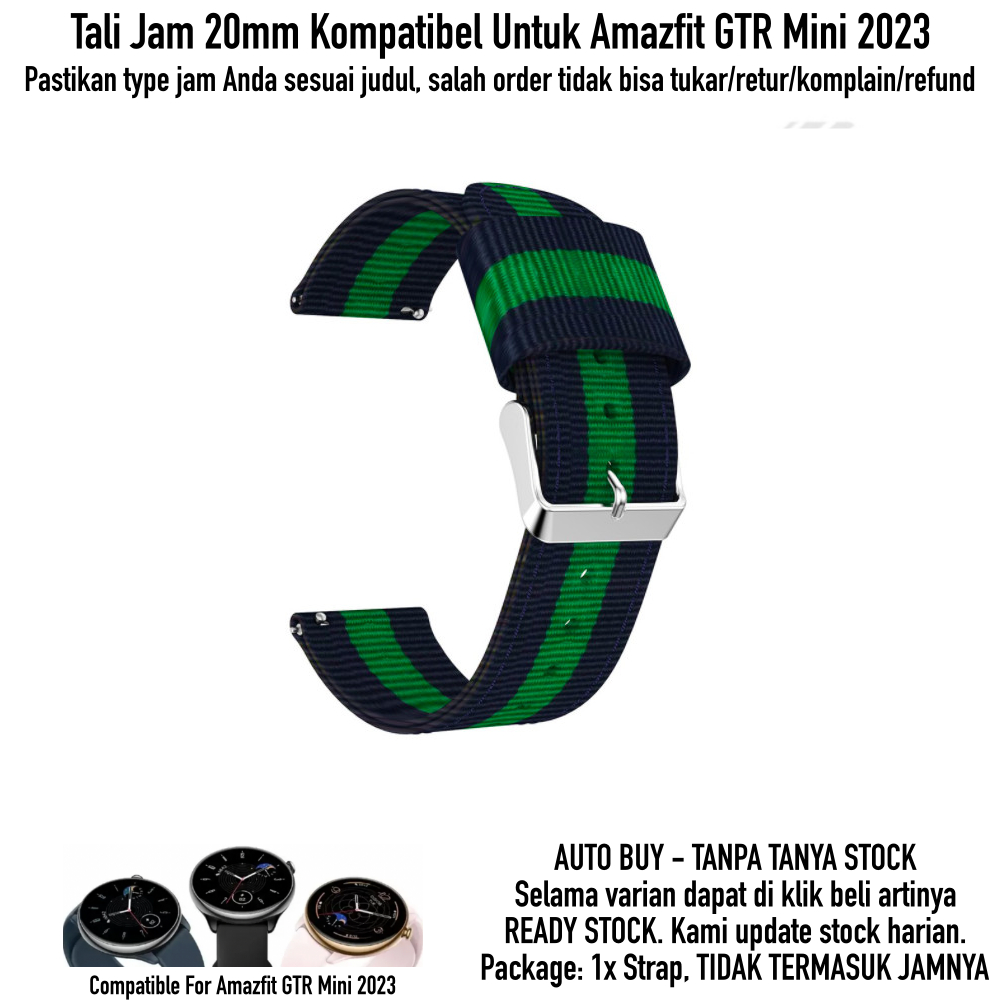 Tali Jam Tangan Amazfit GTR Mini 2023 - Strap 20mm Nylon Kanvas 3 Baris Warna