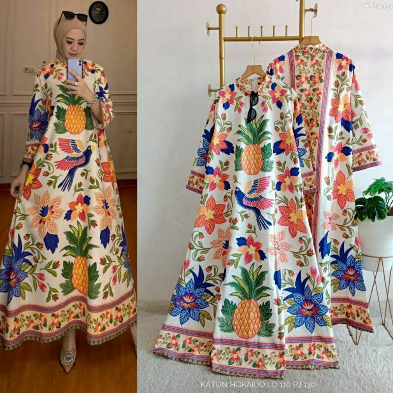 Pineapple Midi, MIDI DRESS WANITA MUSLIM CANTIK FIT XL LD 108 BAHAN KATUN HOKKAIDO PREMIUM TERMURAH OOTD KEKINIAN TERLARIS