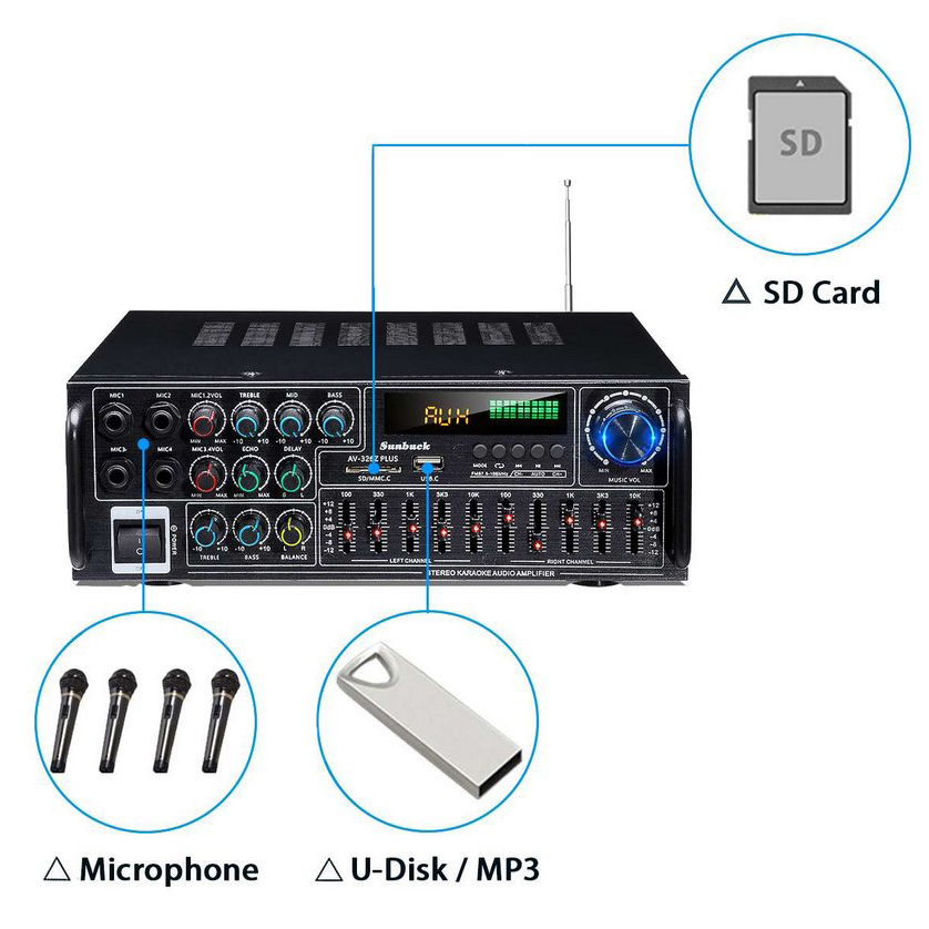 Sunbuck Audio Amplifier Bluetooth EQ Karaoke FM 2000W - AV-326Z PLUS - Black