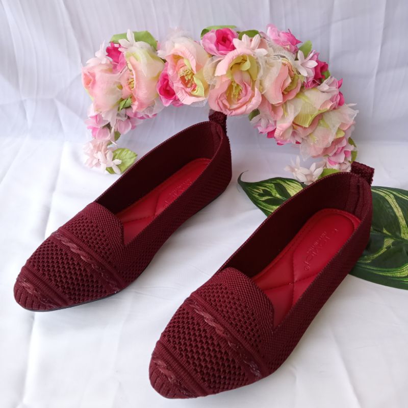 Flat Shoes Wanita Terbaru Upper Rajut Import DEO 45