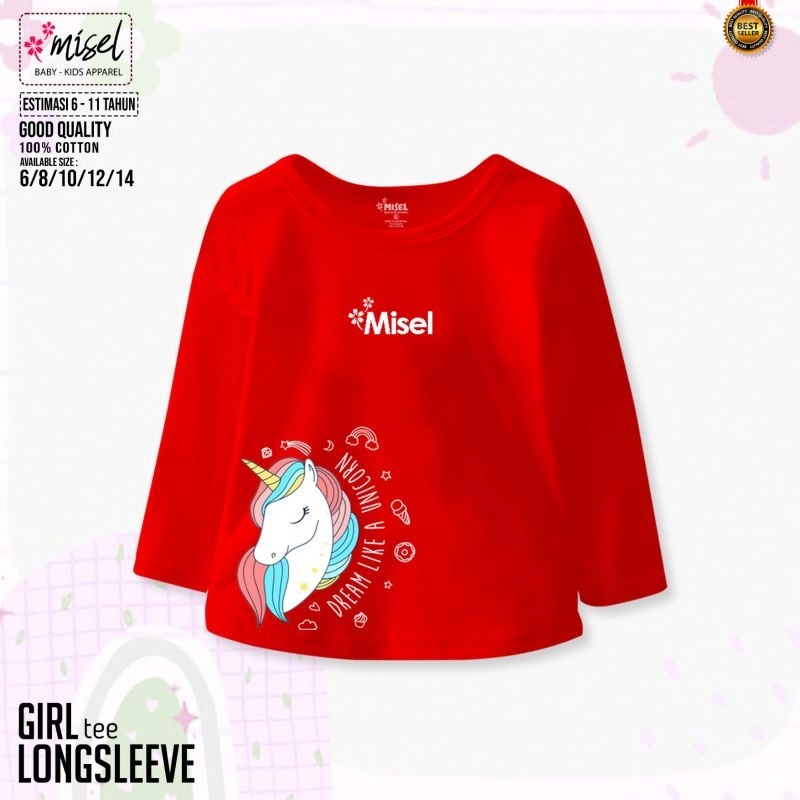 (5 - 12Tahun) Baju Kaos Anak Perempuan Cewek Lengan Panjang Junior Misel Usia 5 6 7 8 9 10 11 12 Tahun