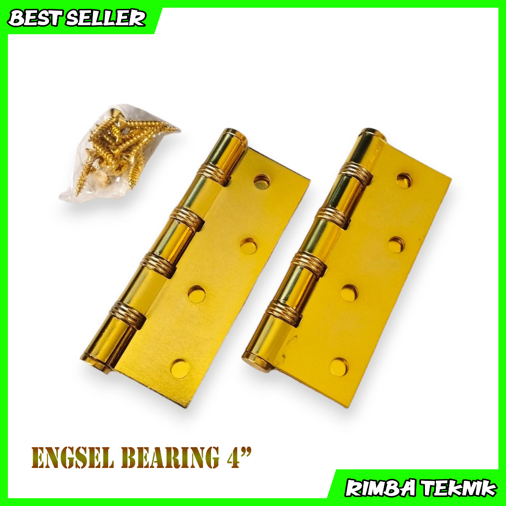 Engsel Bearing Pintu Jendela 4 inch Free Sekrup / mur Gold Plated WILMER WEB-4GP