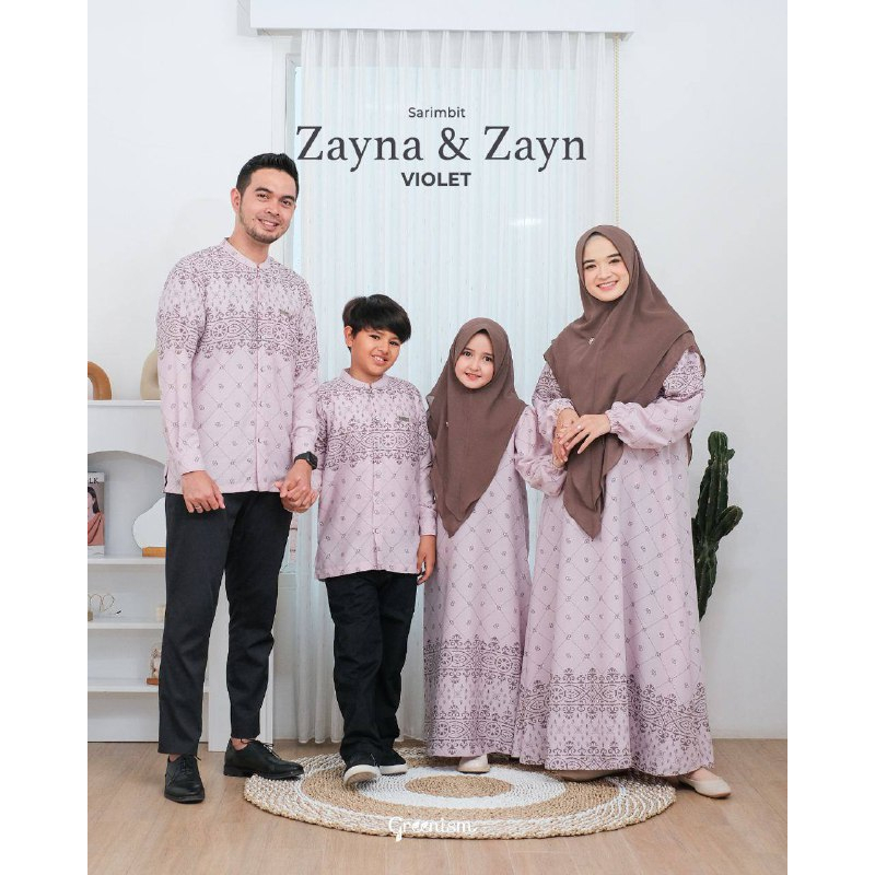 Greenism Sarimbit Motif Zayna & Zayn (Violet) Quality Premium Syari'i -  Family Set Sarimbit Greenis