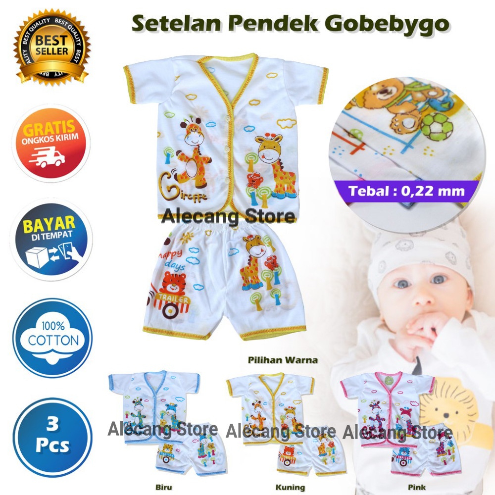 1 Lusin Setelan Baju Lengan Pendek bayi dan Celana Pendek bayi Alecang Store