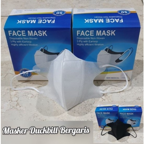 Termurah Masker Duckbill Garis Facemask Face Mask Warna Hitam Putih 3 Ply Earloop Original Untuk Dewasa Isi 50 Pcs Per Box