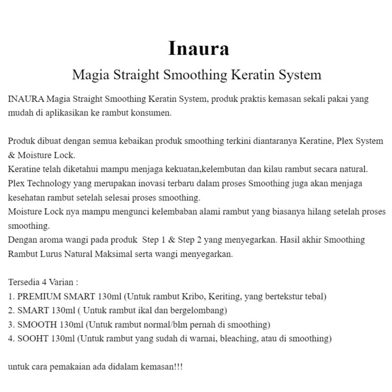 ⭐ BAGUS ⭐ INAURA Magia Straight Smoothing Keratin System 130ml | Pelurus Rambut