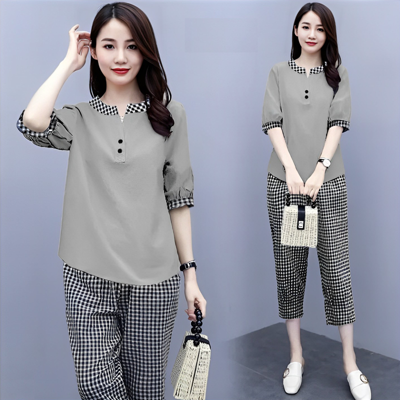 RMDN | Stelan Nadine One Set 2 In 1 Tunik + Celana Motif Tartan Kotak Kotak Setelan Wanita Kekinian 