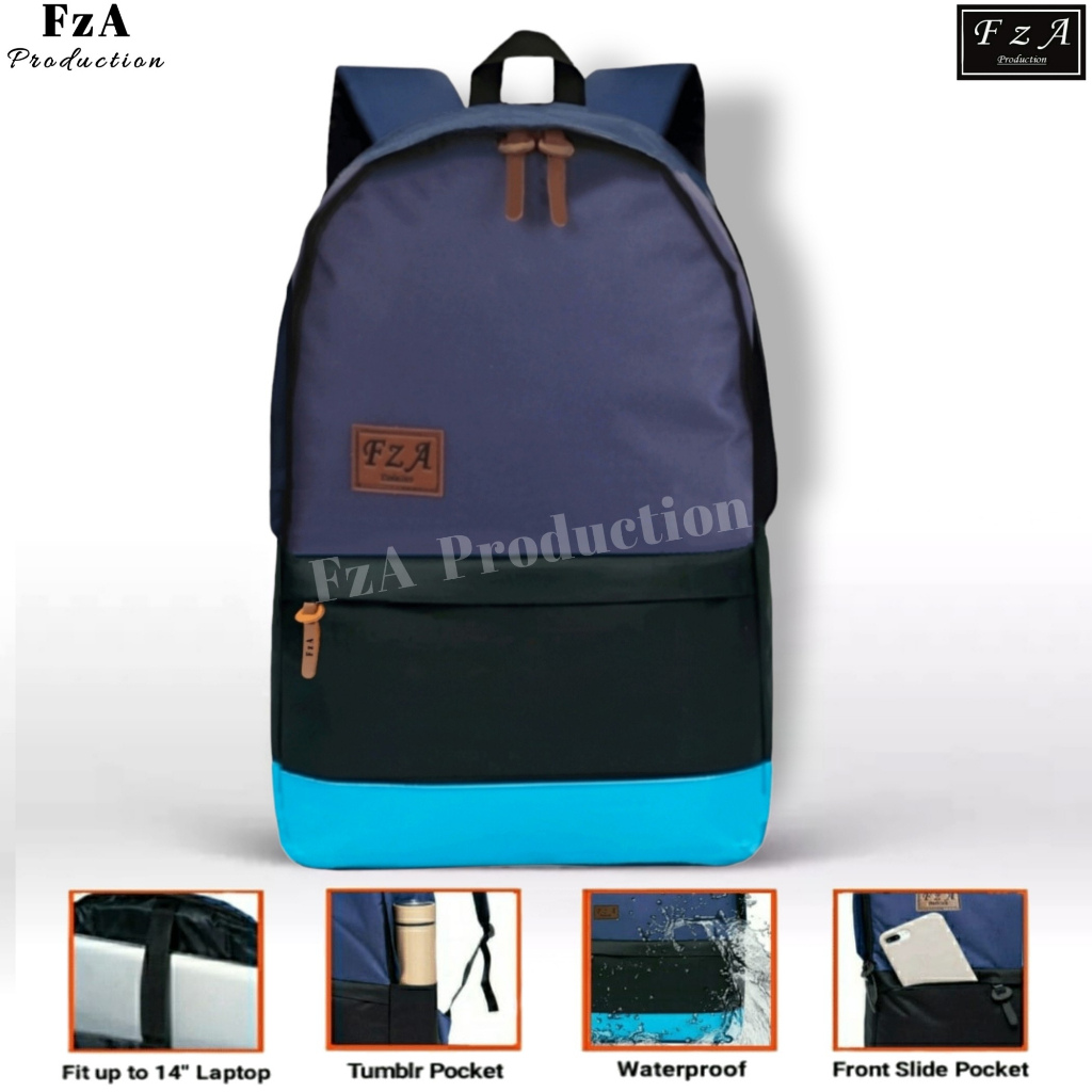 FzA Official - Tas Ransel Punggung Distro Casual Pria Wanita / Tas Ransel Laptop Original - Black Logo