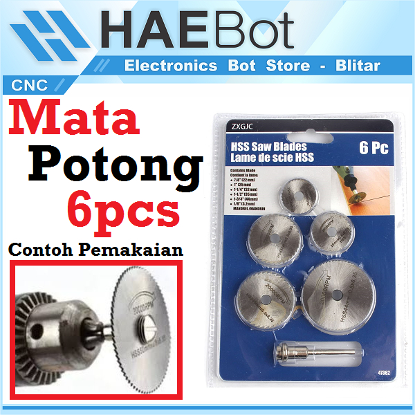 [HAEBOT] Mata Potong Gergaji Kayu Set 6pcs Gerinda Mini Grinder Pisau 22mm 25mm 32mm 35mm 44mm Cutting Disc Circular Saw Blade Potong Tipis Plat 6mm Cut Miniatur Wood DIY Hobi