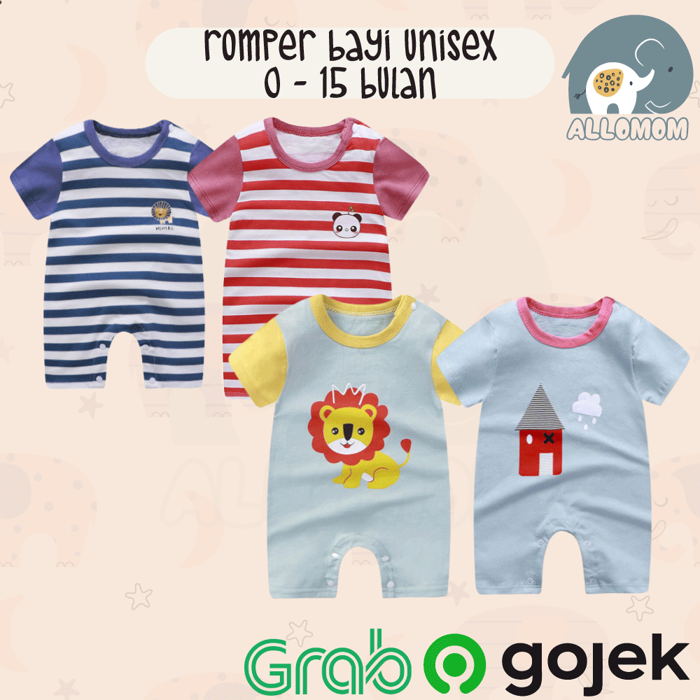 [0 - 15 Bulan] Romper Pendek Baby Boy Girl / Bayi Laki Cowok Cewek Jumper Kotak Material Katun