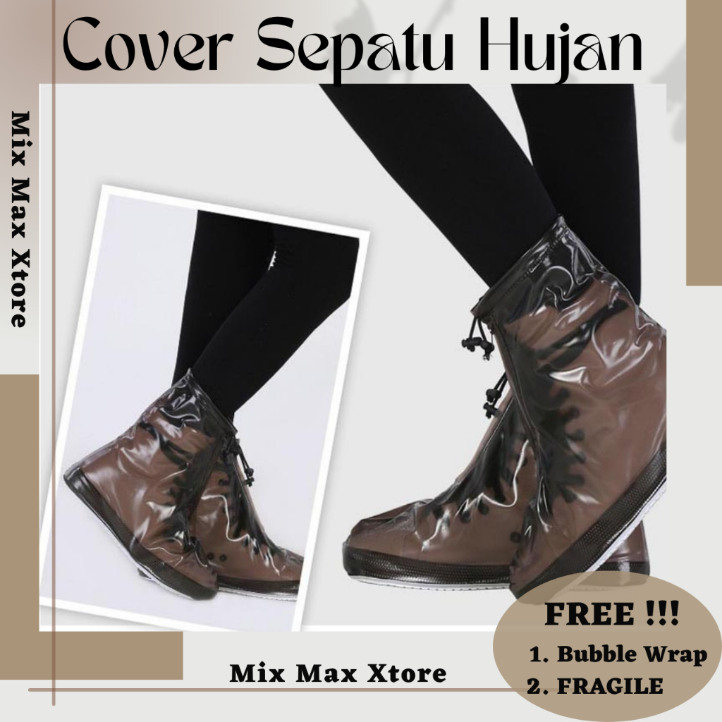 Cover Hujan Sepatu Waterproof Semi Transparent Size L dan XL - Coffee Pelindung Sepatu Anti Hujan